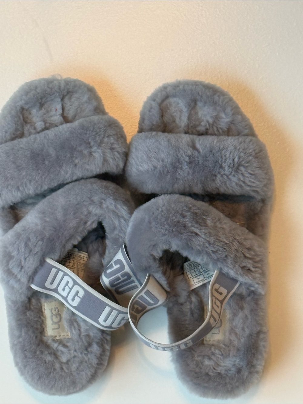 UGG Light Gray Plush Slide Slippers - Picture 2 of 5